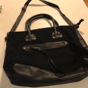 Massimino black hobo burlap and crochet purse